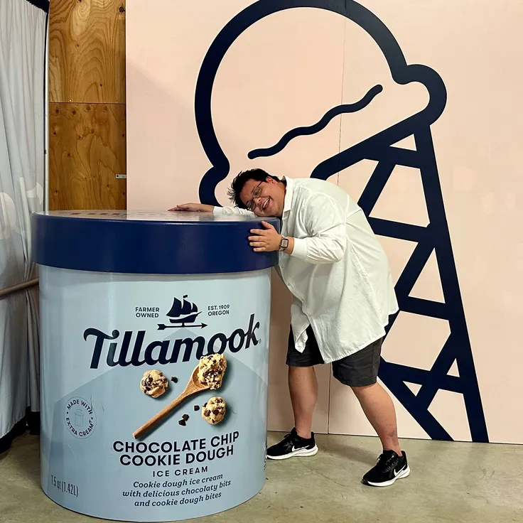 Michael hugging ice cream.